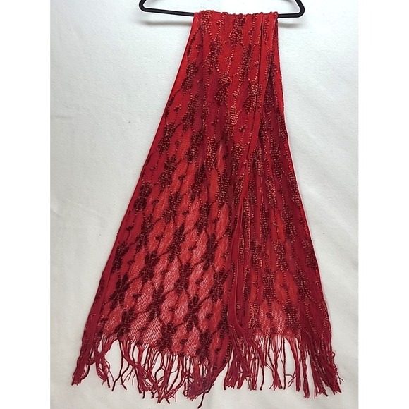 Christina Chiti Italy Red Chenille Scarf Wool Blend Made In Italy 66x21 - Picture 1 of 7
